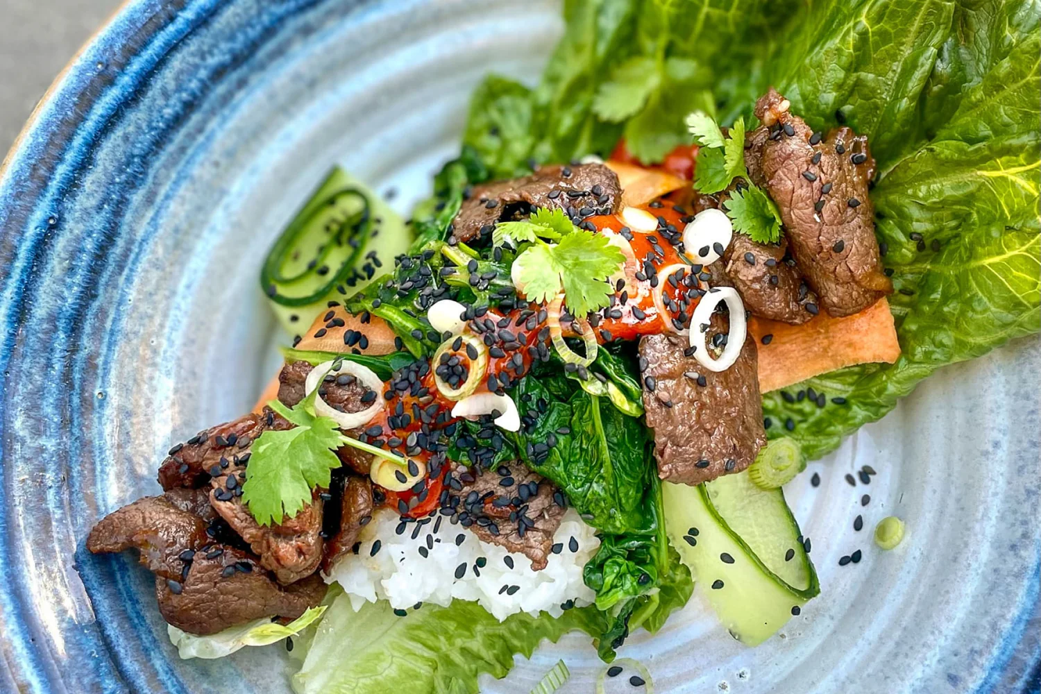 Koreansk biffsallad på hjortfilé